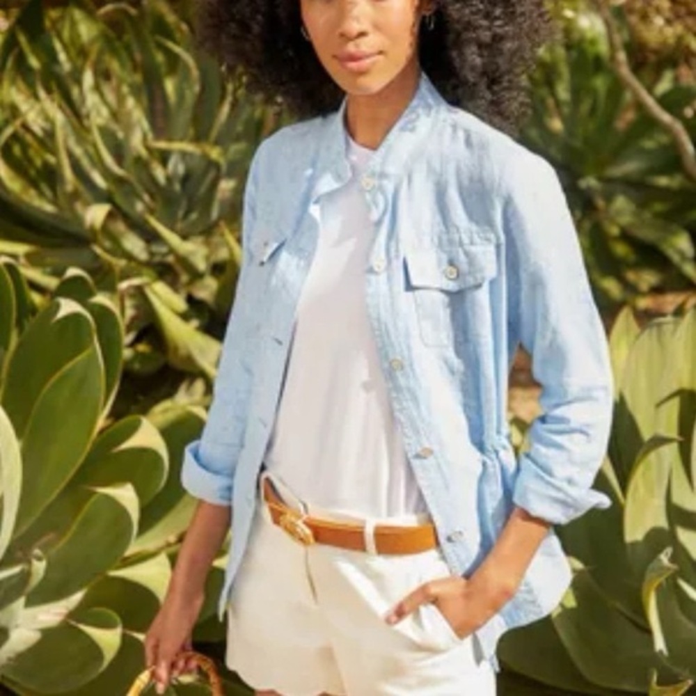 J McLaughlan Vista Chambray Blue Linen Jacket Drawstring